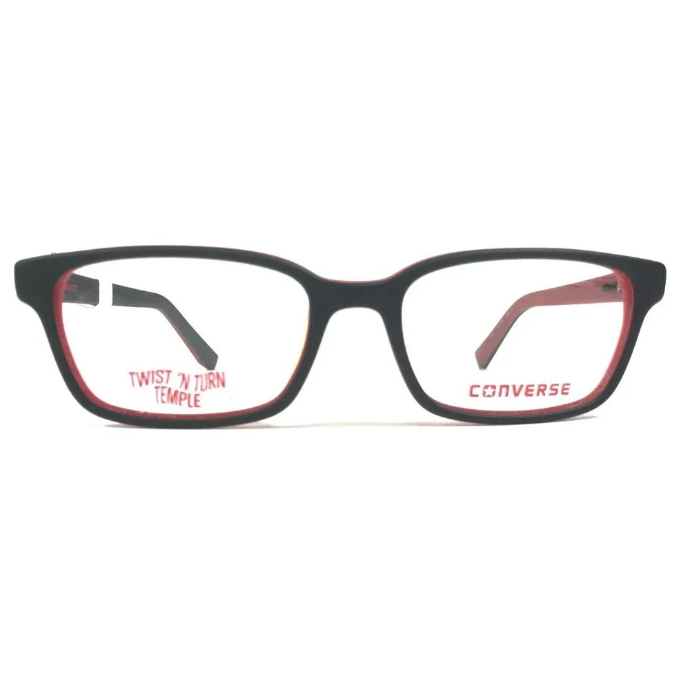 Converse Kids Eyeglasses Frames K020 BLACK Red Square Full Rim 48-16-130